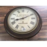 A cased wall clock with painted dial for B.Cattermole, watch and clock maker, Rainham. 41cm