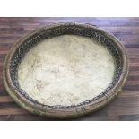 An unusual oak and velum Tribal shaman drum. 47cm x 41cm