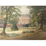 A framed watercolour study of the rear view of York house from the landscaped grounds Marble Hill