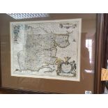 Early framed hand coloured map of the County of Essex by Johannes Jansen, Amsterdam 1647.