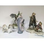 A Lladro dog figure one other Lladro figure, and a signed Capo-dei-Monti figure and one other (4)