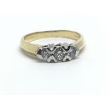 An 18ct yellow gold and three stone diamond ring, approx 0.25ct, ring size approx L