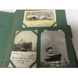 An interesting album of early 20th century shipping postcards and other cards dipicting places of