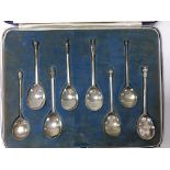 A cased set of 8 hallmarked silver apostle spoons (reproductions of Antique spoons). Marks for