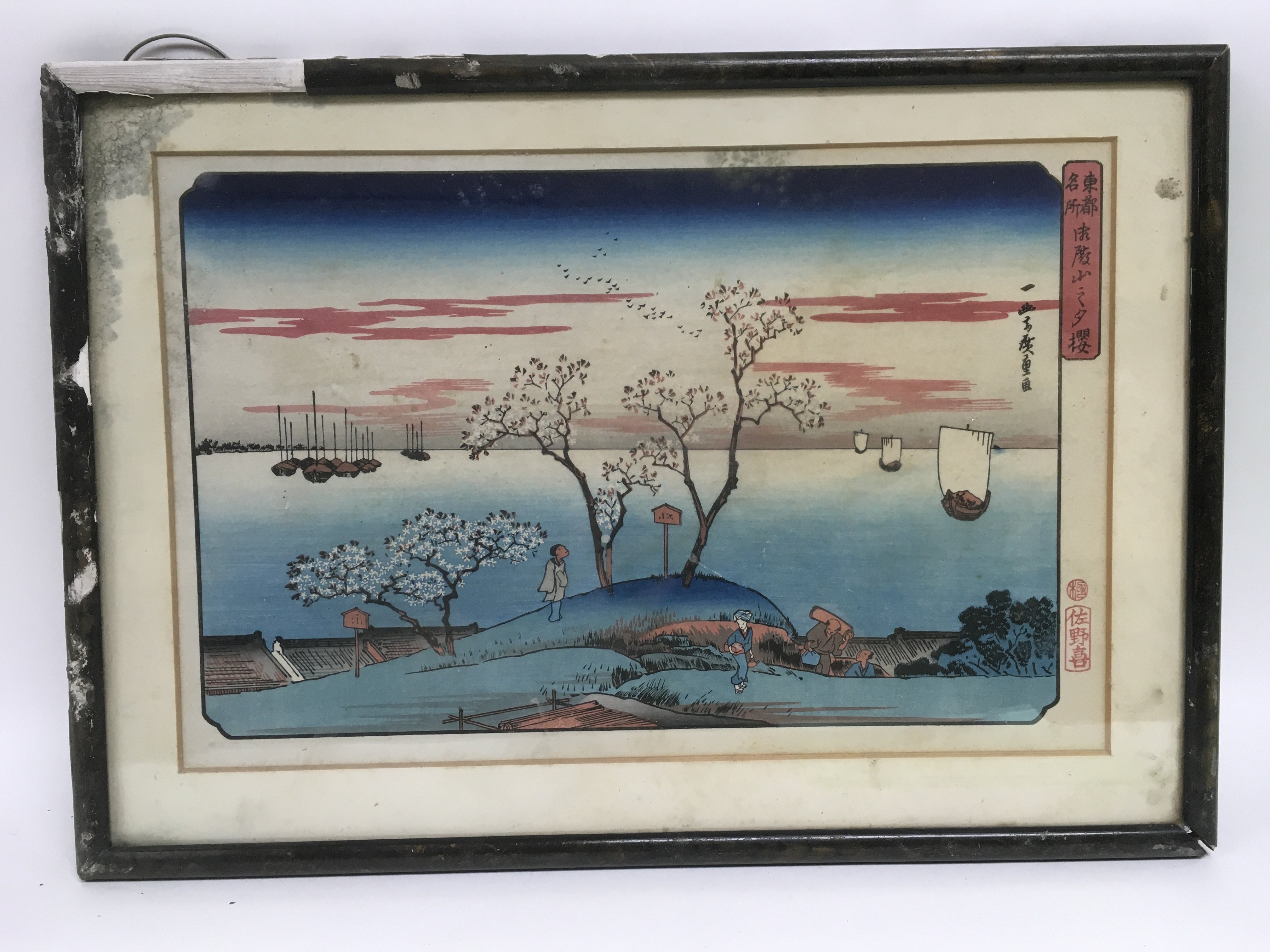 A framed and glazed Japanese woodblock print, approx 46cm x 32cm.