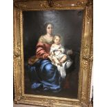 A large and imposing 19 th century Italian school, gilt framed, oil on canvas depicting virgin and