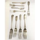 A collection of 18th Century and later flatware including a pair of William IV forks, London 1834,