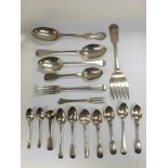 A collection of Georgian and later silver flatware, approx 700g.