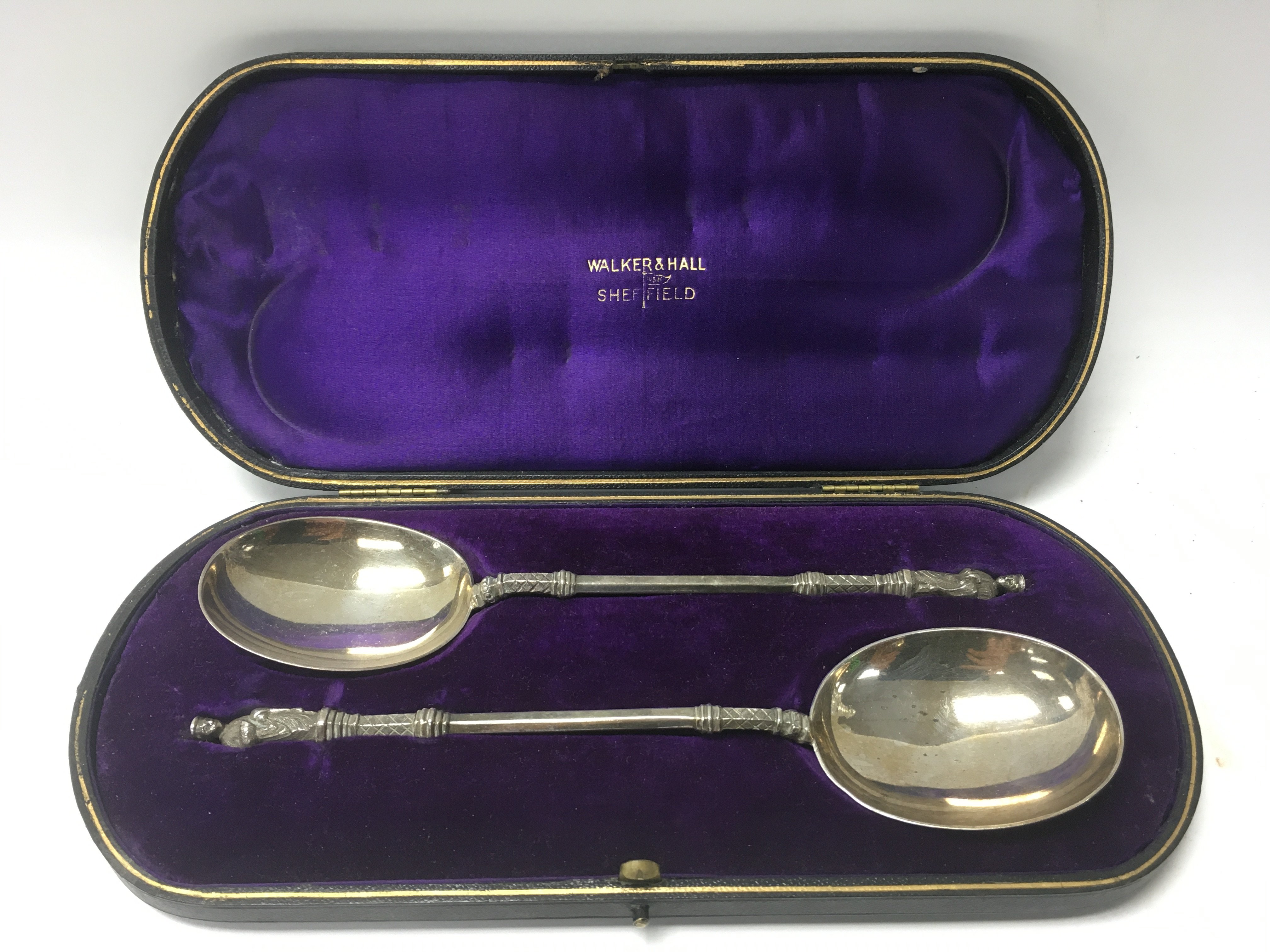 A cased pair of large apostle spoons with marks fo