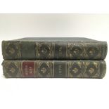 Two leather bound volumes of 'Leisure Hour' from 1878 and 1879.