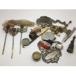 A collection of oddments including spirit labels, propelling pencil etc.