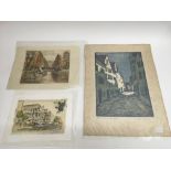 A Continental woodblock print and two sketches (3) - NO RESERVE