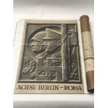 German WW2style Poster of Hitler & Mussolini in old postal tube , VF