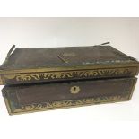 A 19th century brass inlaid writing box with a fitted interior for restoration. Length 50cm - NO