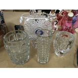 4 heavy studio glass vases