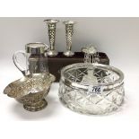 A hallmarked silver bowl together with silver and white metal mounted items.