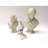 A Copeland Parian ware bust, A Parian figure of Dr Johnson, and a porcelain figure of a Ram with a
