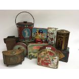 13 vintage novelty sweet and biscuit tins.