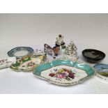 A hand painted 19th century Victorian porcelain dish, a Staffordshire figure studio pottery bowl and