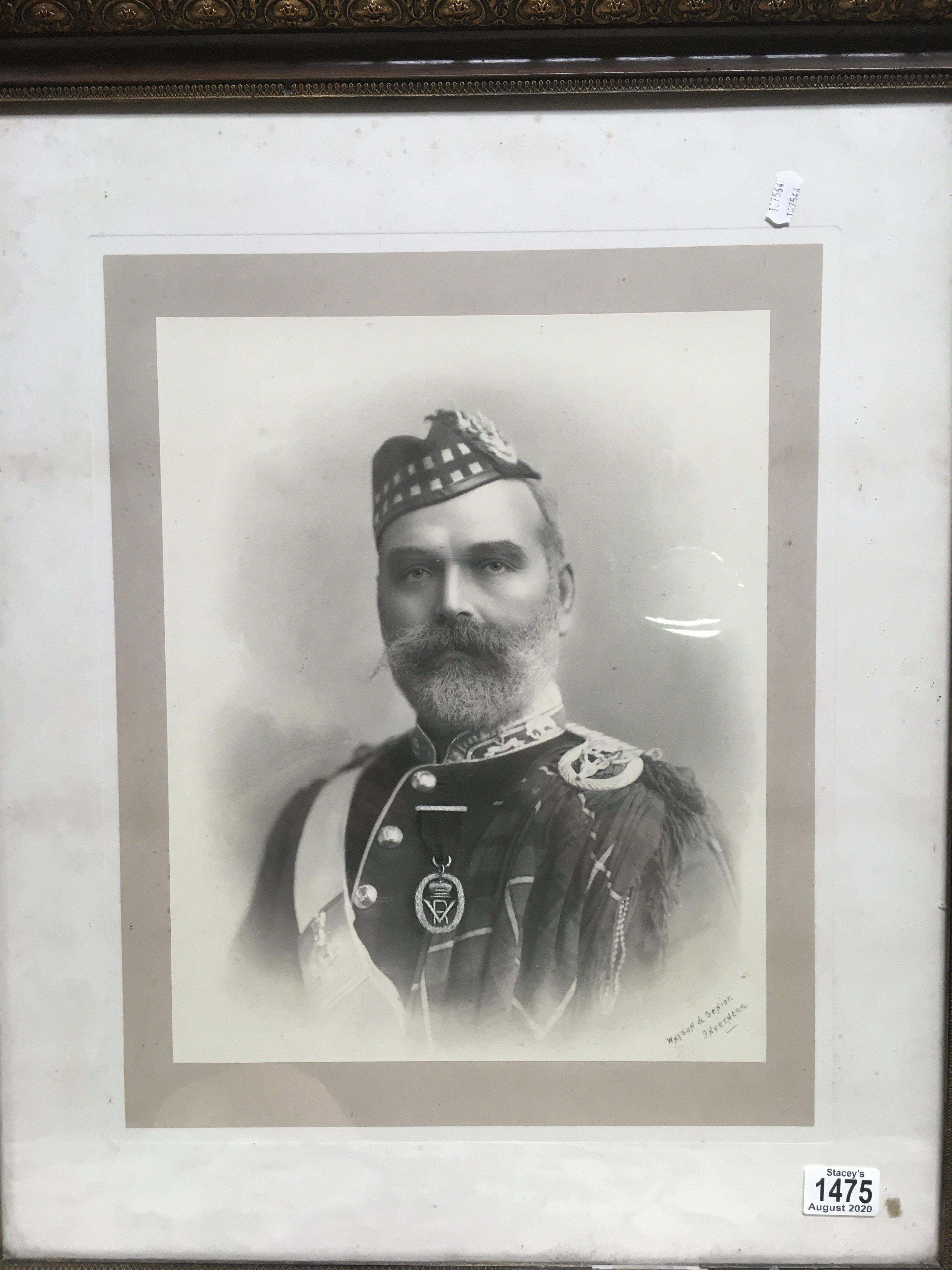 A framed photo of a Scottish officer by Watson & Senior, Inverness with a later pastel over
