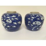 Two late 19th century Chinese export porcelain ginger jars. No covers. 13cm no damage.