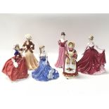 A collection of six Royal Doulton and Coalport ladies including Shall We Dance, Old Country Roses,