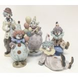 5 Lladro porcelain clown figurines.