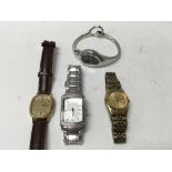 A ladies Omega DeVille quartz watch, plus 3 additional good ladies watched inc Seiko, Gucci,