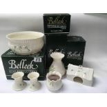 6 Belleek porcelain items including a fruit bowl, night light vases etc. ( some boxed)