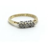 A 9ct gold three stone diamond ring, approx 0.50ct, ring size approx M