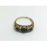 Another 9ct gold ring set with seed pearls and green stones, approx 3.3g and approx size Q.