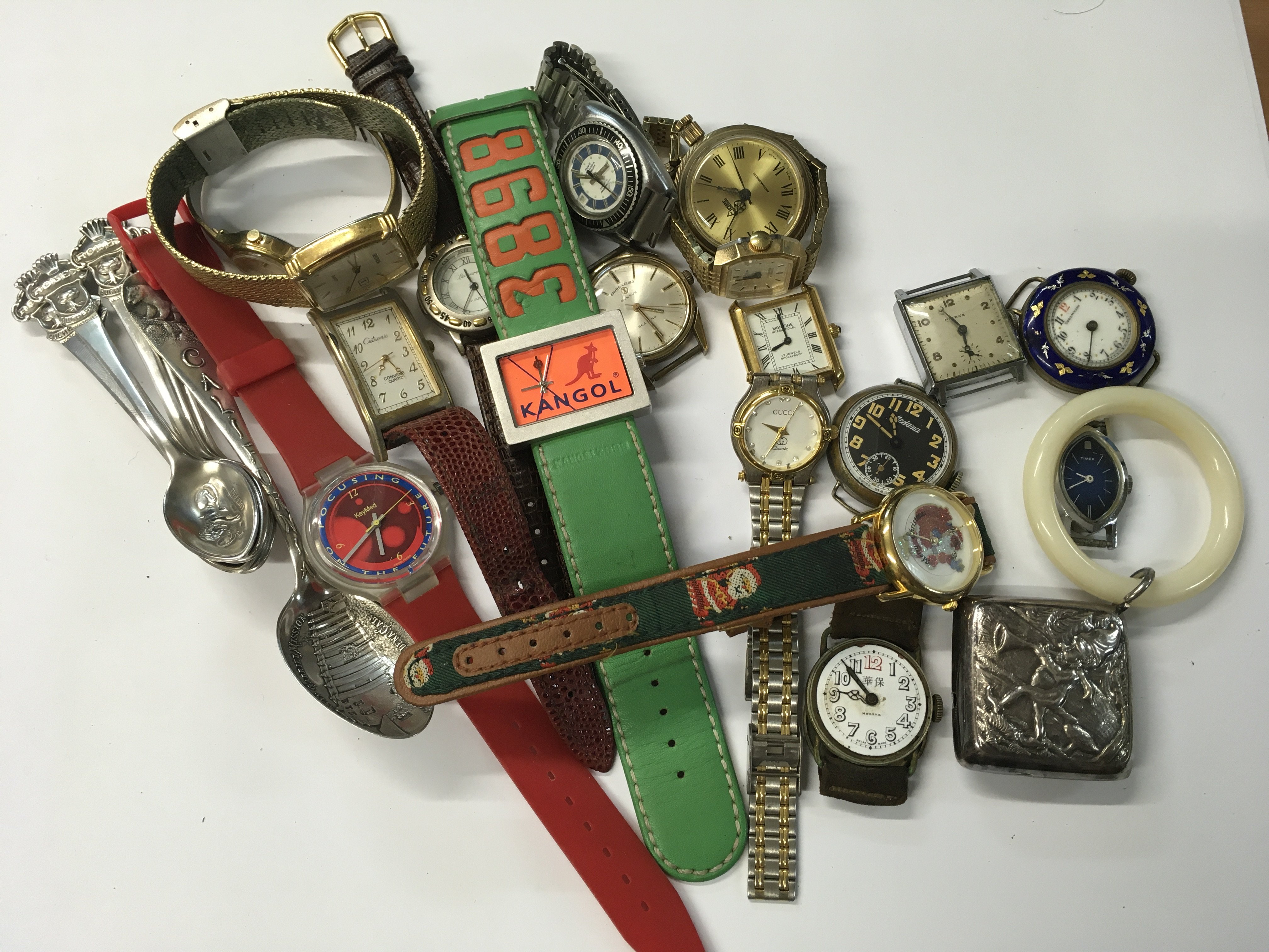 A collection of mixed vintage watches inc a set of Rolex spoons and 1 sterling silver American