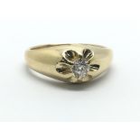 A Gents 18ct yellow gold gypsy ring with approx 0.30ct diamond, ring size approx O/P