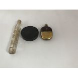 A novel Edwardian crocodile skin effect and guided brass Vesta in the form of a hip flask together