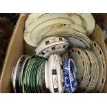 A large box of good 1930s and Victorian dinnerware.