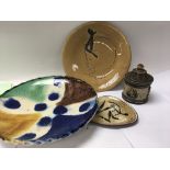 A collection of pottery comprising a jar and cover two plates and a dish - NO RESERVE