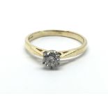 An 18ct yellow gold ring with solitaire diamond, approx 0.37ct, ring size approx N/O