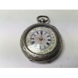 A small French silver fob watch with enamel dial.