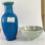 A Turquoise glazed Chinese Porcelain vase with sgraffito lotus decoration 21cm, together with a