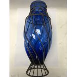 A art glass vase with metal frame work decoration 40 cm