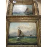 A pair of 19thC gilt framed oils on board of saili