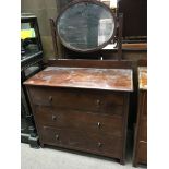 A 1930s mirror backed 3 draw chest. 100 x 150 x 51cm