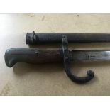 1876 Model French bayonet with metal scabbard.