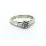 A 9ct white gold and diamond solitaire ring, approx 0.25ct, ring size approx K