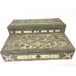 A mid 19th Century Anglo-Indian bone and inlaid writing box with a fitted interior for
