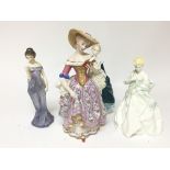 A Victoria and Albert Museum Recreation figure Two Doulton lady figures and a Worcester figure (4)