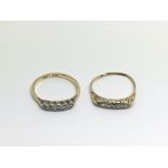 An 18ct gold and platinum ring set with dive small diamonds plus an unmarked gold ring set with