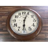 An Anglo watch co. Admiral model school wall clock, 41cm diameter. Plus one other marquetry inlaid