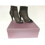 A pair of ladies designer evalua brown leather and open mesh boots uk size 6 unused not worn in