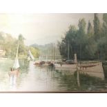 A framed watercolour a panoramic view of the Thames at Twickenham near Marble Hill signed by